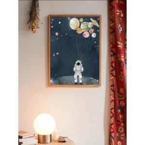 Astronaut on Moon Planet Balloons Canvas Wall Art